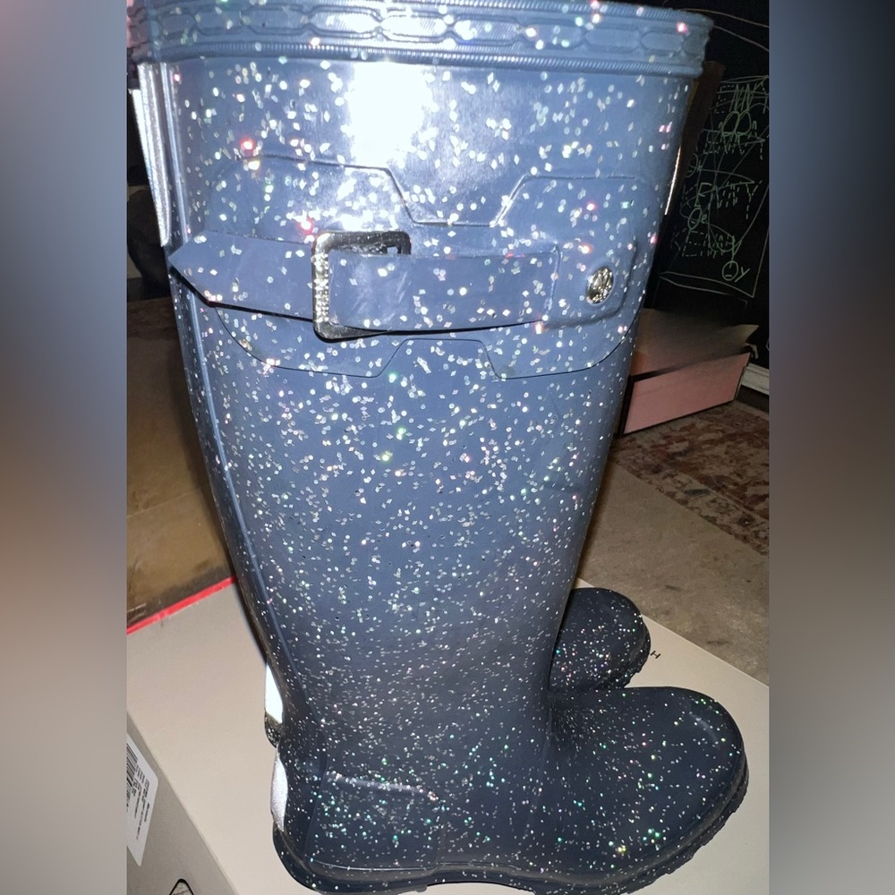 NIB Hunter Original Giant Glitter Glitter Rain Boots Valtameri Blue Size EU 37 - Picture 7 of 14